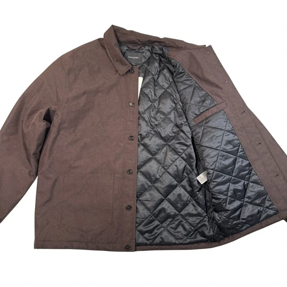 Banana Republic Mens Tailored Puffer Jacket Dark Oak Houndstooth Brown Large NWT